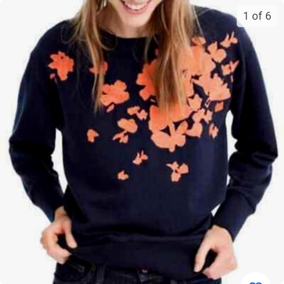 J. Crew Navy Floral Sweater in Small - Picture 2 of 9